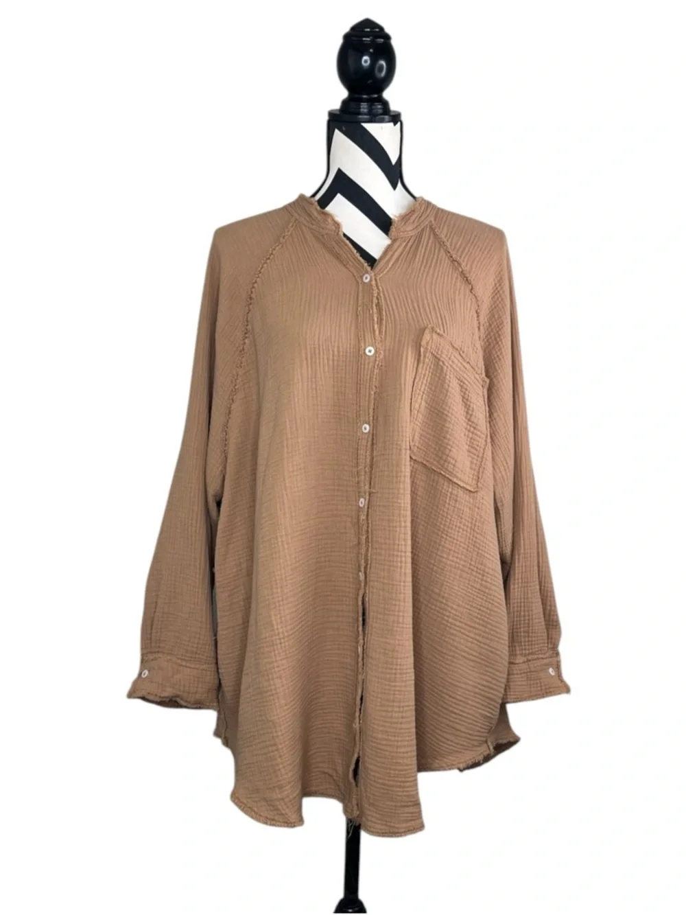 Aerie Pool to Party Cotton Gauzy Sz L Neutral Beachy Coverup Button Front Shirt - Picture 2 of 16